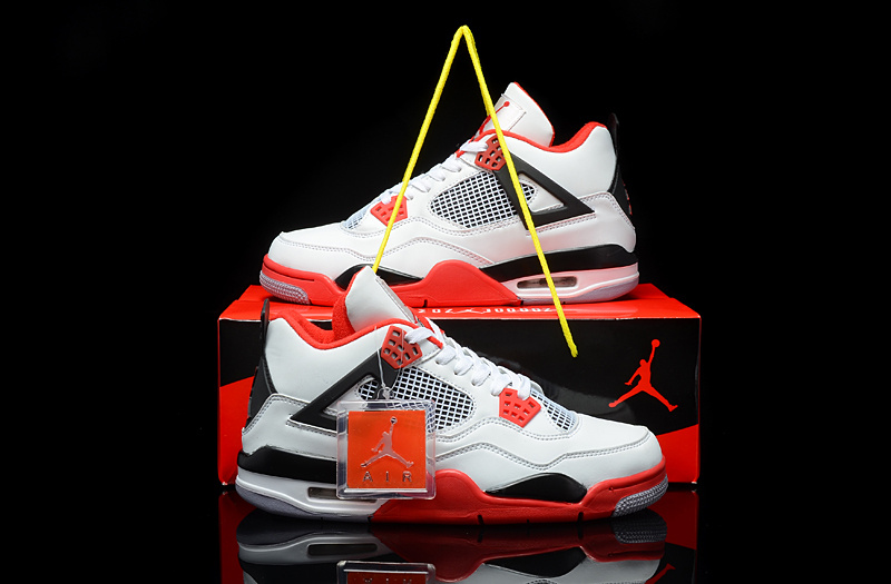 Air Jordan 4 Men Shoes White/Red/Black Online